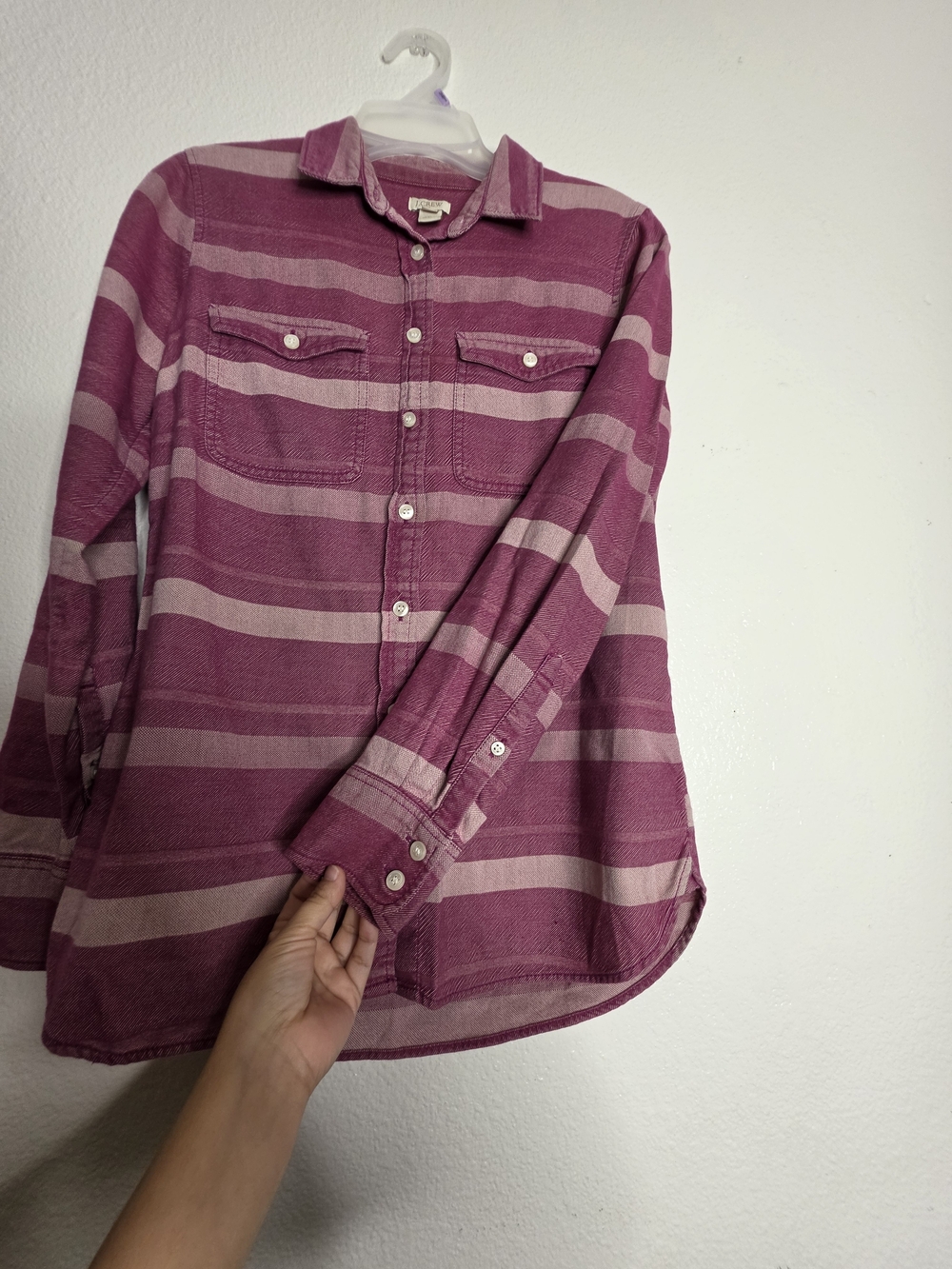 J.CREW Womens XS Purple Pink Striped Collared Button-Up Long Sleeve 100% Cotton - Picture 8 of 9